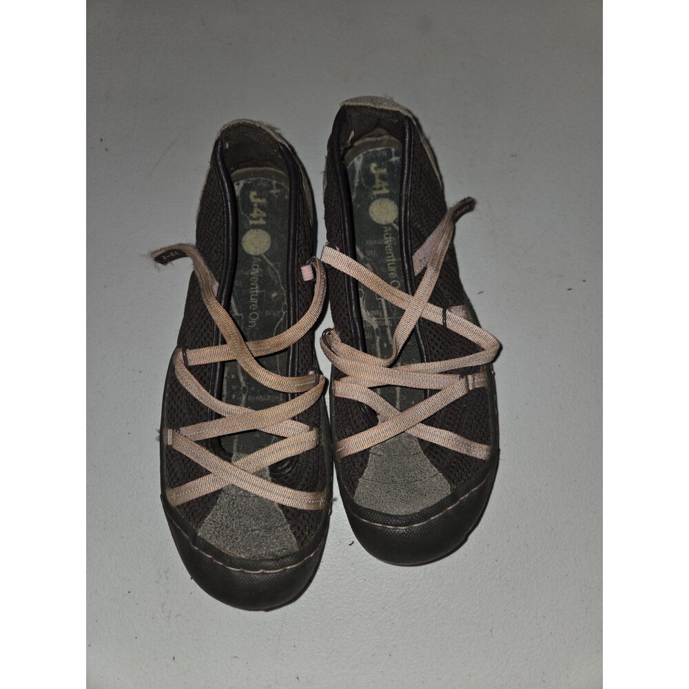 J-41 Adventure On Women's Size 8.5 M Brown Mesh Leather Strap Mary Jane Flats